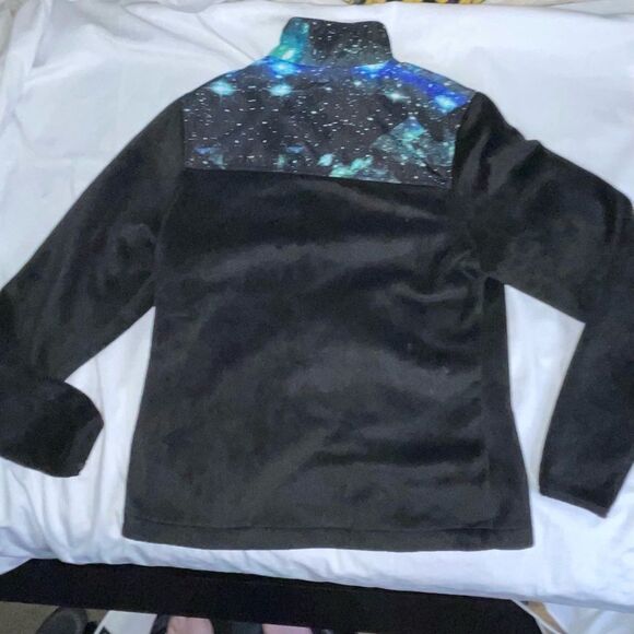 Fila Sports Womenβs Fleece Jacket Black Galaxy Print Mock Neck Size Extra small - Picture 2 of 11